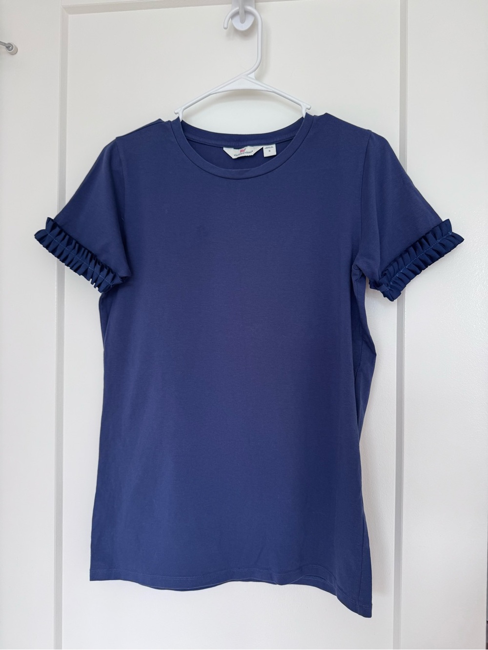 Vineyard Vines Navy Crew Neck Tee Pleated Ruffled Sleeves